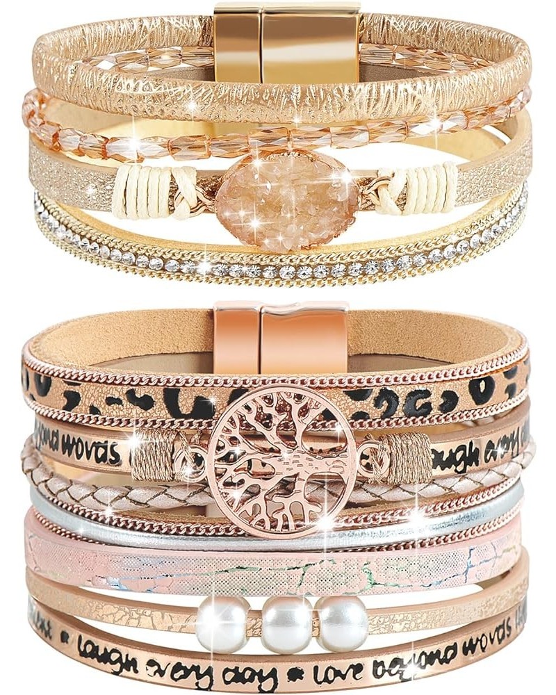 Bracelets for Women Teen Girls Boho Jewelry Leather Cuff Bangel Bracelet Christmas Gifts Rose Gold $11.00 Bracelets