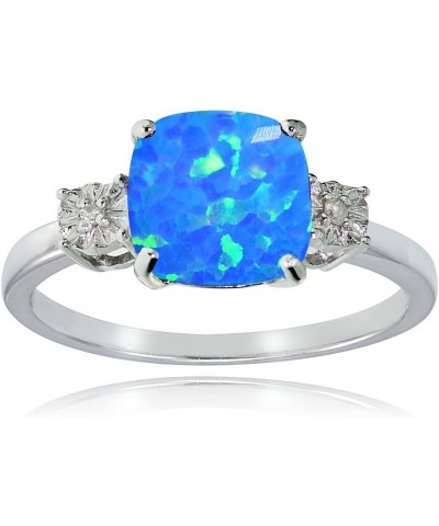 Sterling Silver Created Blue Opal and Cushion-cut Ring $24.74 Rings