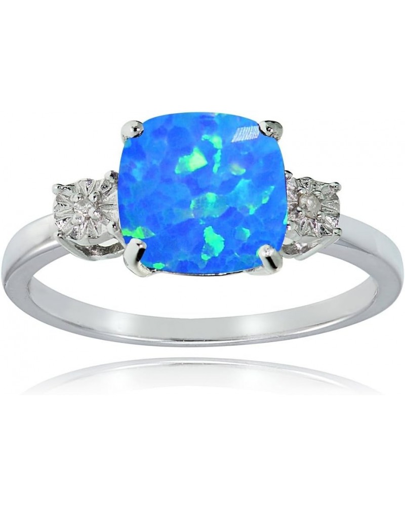 Sterling Silver Created Blue Opal and Cushion-cut Ring $24.74 Rings