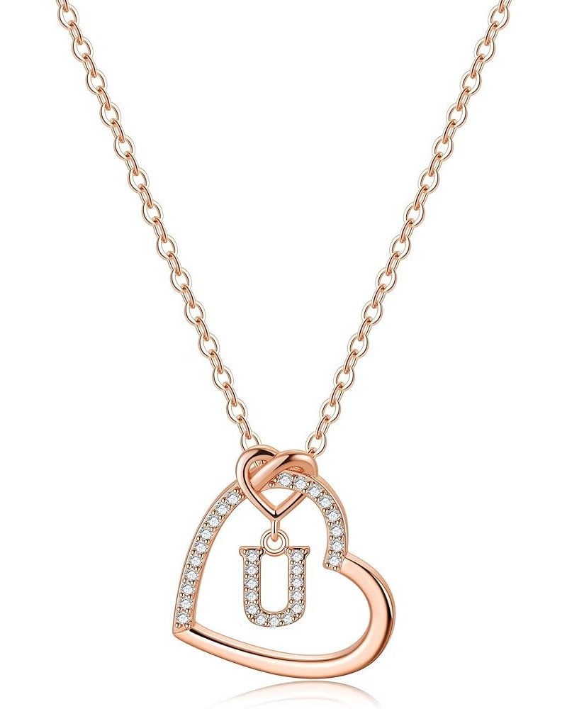 Dainty Initial Necklaces for Women - 14K Gold/White Gold/Rose Gold Plated Necklace, CZ Simulated Diamond Heart Pendant Fashio...