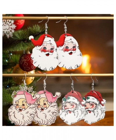 Christmas Wooden Dangle Earrings Cute Christmas tree Santa Claus Snowman Earrings for Women Xmas Earrings Christmas Jewelry S...